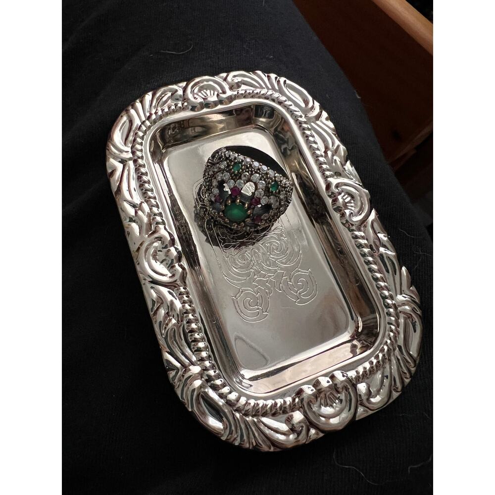 Vintage Silver-Tone Salt and Pepper Shaker Tray only Trinket Dish Knick knack